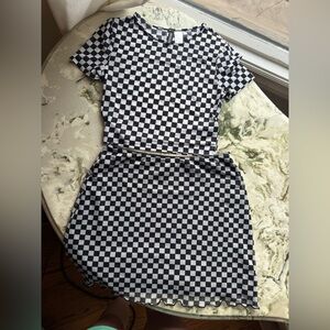 H&M Black and White Checkered Top and Skirt matching Set - Size S